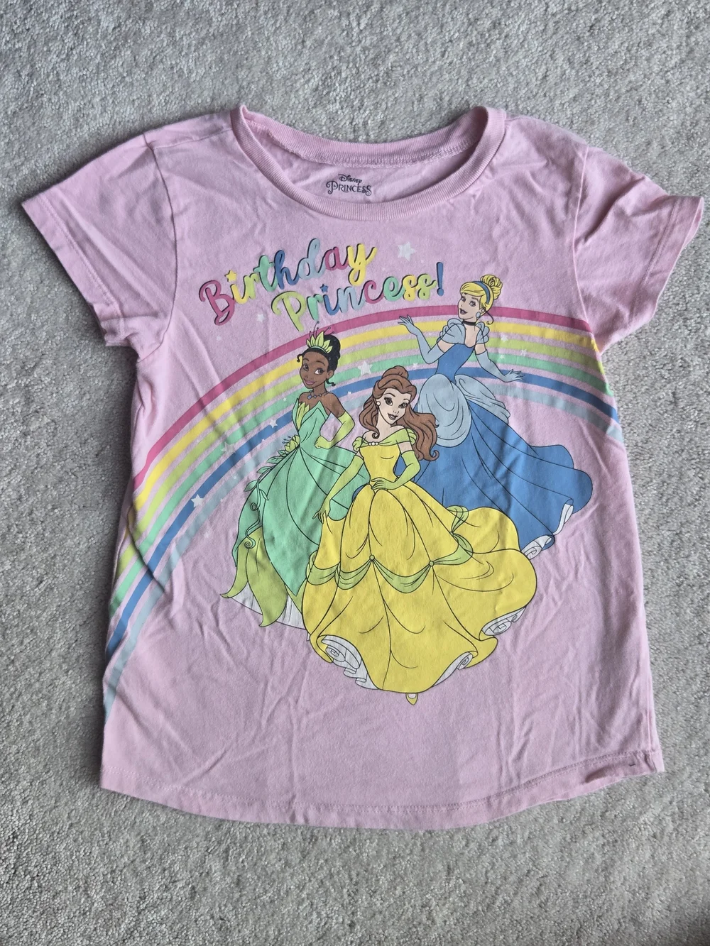Disney Pink 'Birthday Princess' Short Sleeve Tee with Rainbow Princes Dresses